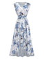 Weißes 50er Kleid mit Blumenmuster und High-Low-Saum