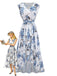 Weißes 50er Kleid mit Blumenmuster und High-Low-Saum
