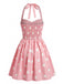 Weißes 50er Minikleid mit Neckholder und Blumen