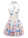 Weißes 50er Minikleid mit Neckholder und Blumen