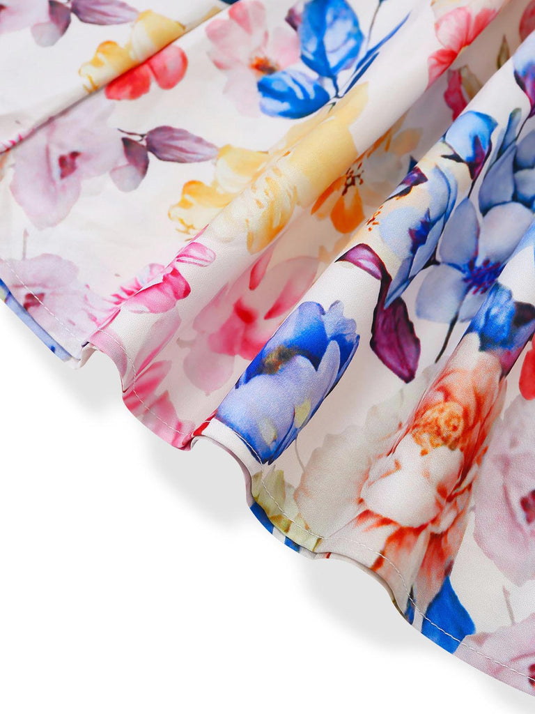 Weißes 50er Minikleid mit Neckholder und Blumen