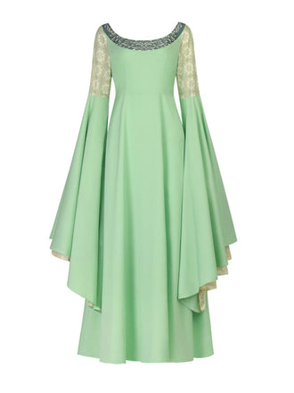 Grünes 80er Kleid mit Stickerei und Prinzessin