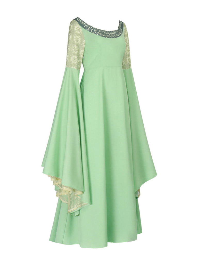 Grünes 80er Kleid mit Stickerei und Elf