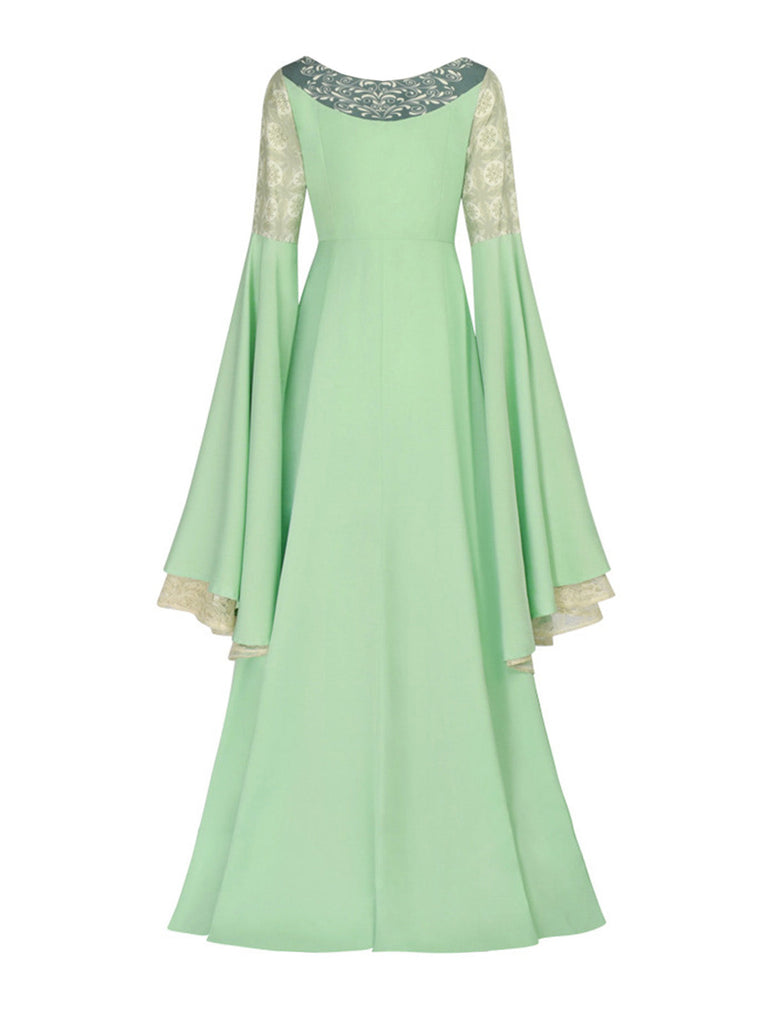 Grünes 80er Kleid mit Stickerei und Elf
