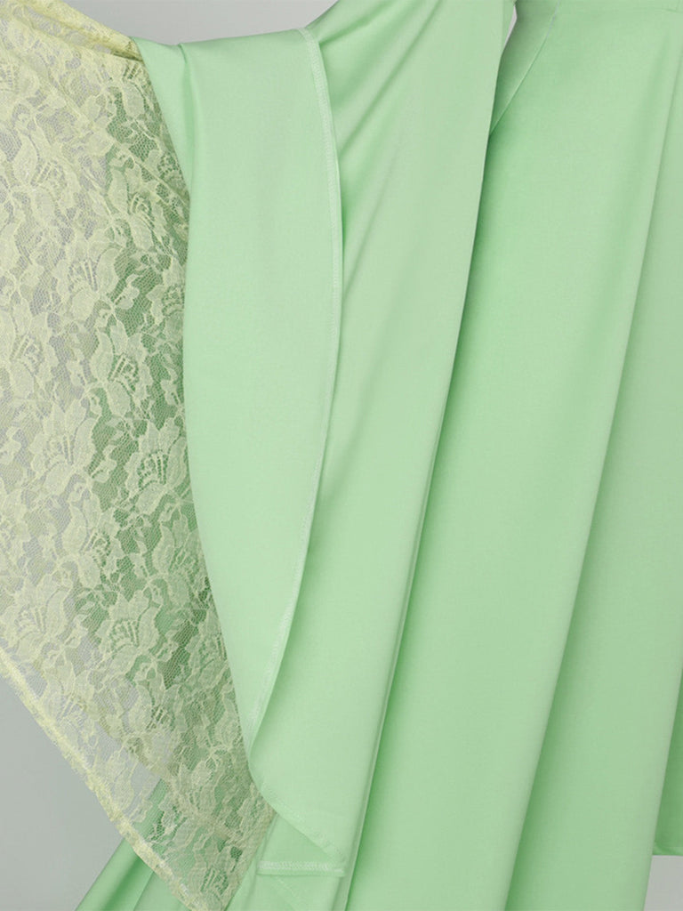 Grünes 80er Kleid mit Stickerei und Elf