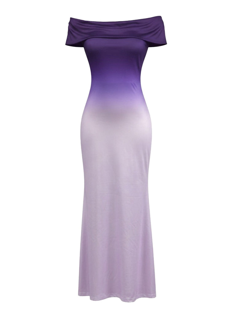 Lila 30er schulterfreies Maxikleid mit Ombre-Effekt und offenem Rücken
