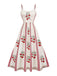 Beiges 50er Swingkleid mit Rosen und Spaghettiträgern