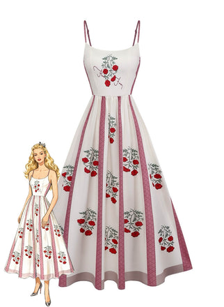 Beige & Rosa 50er Swingkleid mit Spaghettiträger