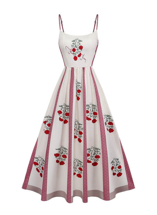 Beige & Rosa 50er Swingkleid mit Spaghettiträger