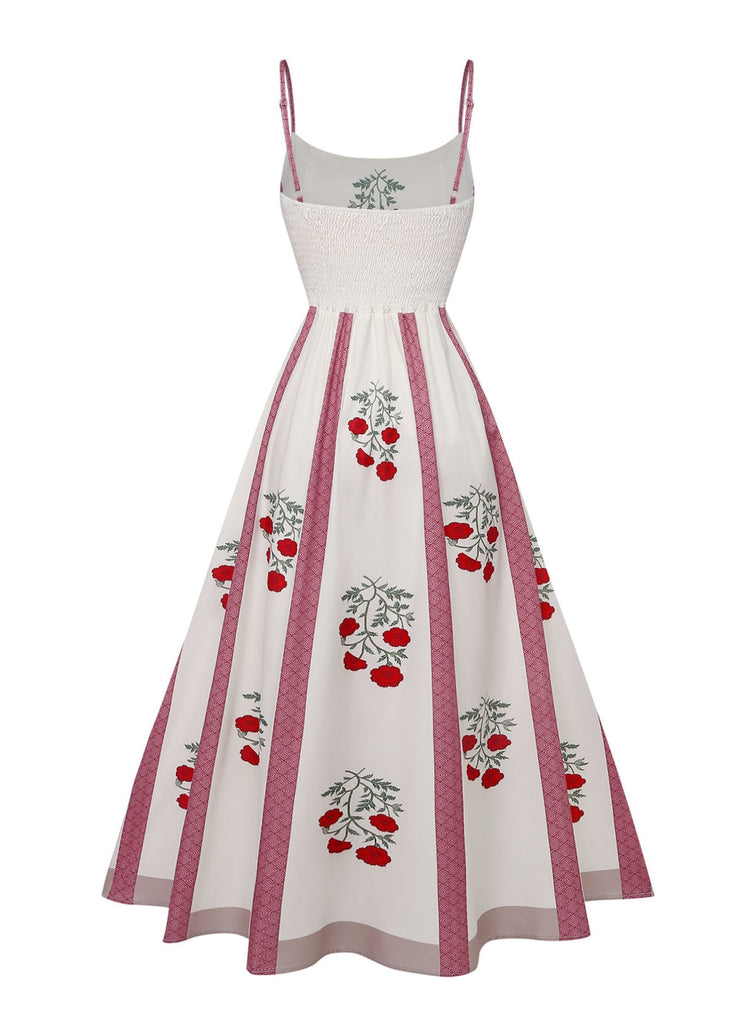 Beige & Rosa 50er Swingkleid mit Spaghettiträger