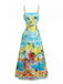 Hellblaues 50er Maxikleid mit Spaghettiträger und Blumen