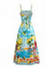 Hellblaues 50er Maxikleid mit Spaghettiträger und Blumen
