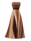[Vorverkauf] Braunes 70er trägerloses Maxikleid mit Plissee und Ombre