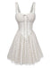 Beige 70er Kleid mit Spaghettiträger und Polka-Dots
