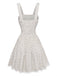 Beige 70er Kleid mit Spaghettiträger und Polka-Dots