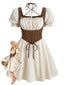 Braunes 70er Cottagecore Kleid mit Puffärmel und Schnürung