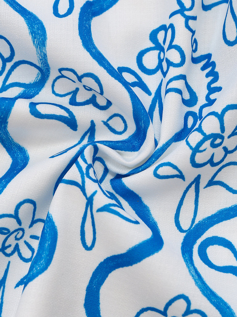 Blaues 50er 2PCS Top & kurze Hose mit abstraktem Print