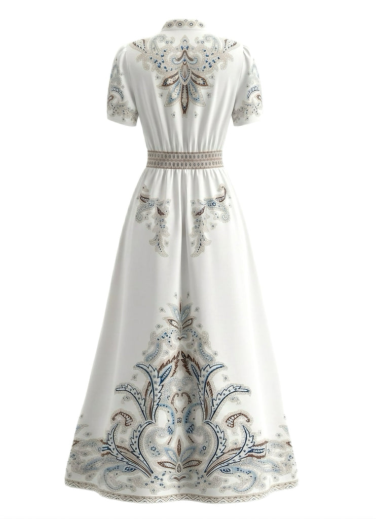 Weißes 50er Tropen Vintage Kleid mit Blumen und Hohe Taille