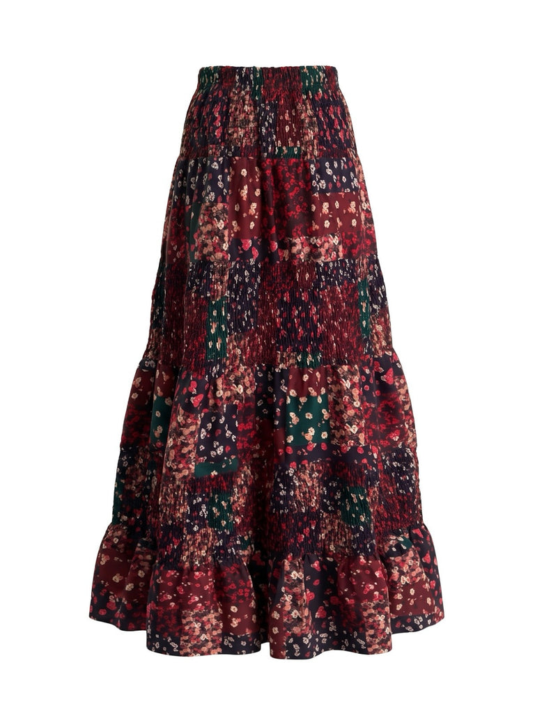 70er Maxirock mit Blumen und Hohe Taille
