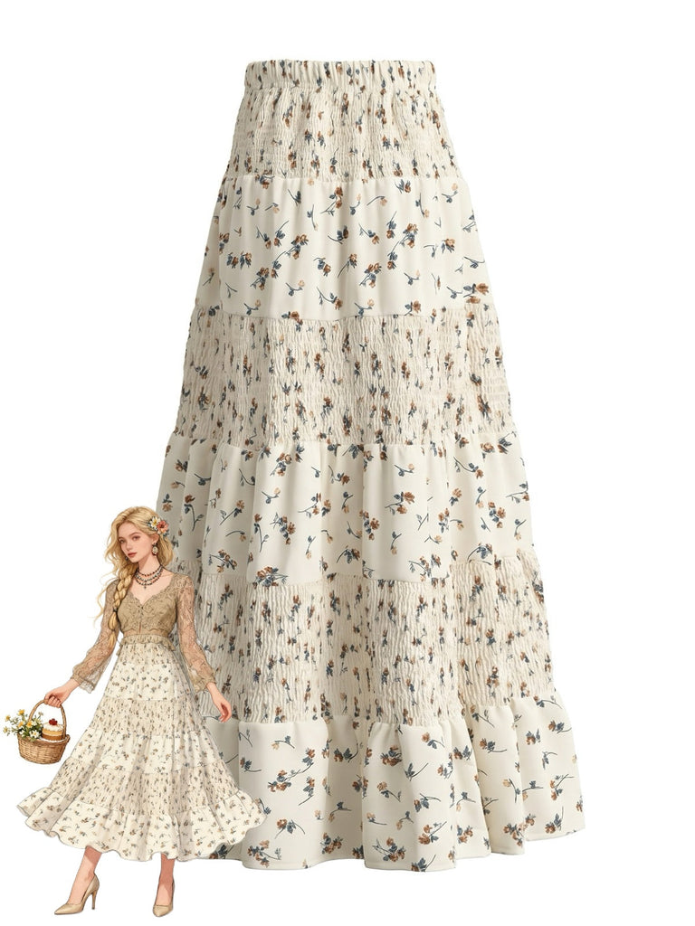 70er Maxirock mit Blumen und Hohe Taille