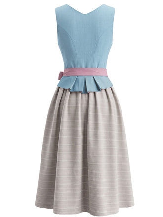 Rosa & Blaues 50er Ärmelloses Kleid mit Eckiger Ausschnitt