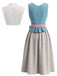 Blaues 50er Oktoberfest-Dirndl-Set mit rosa Schürze und Spitzentop