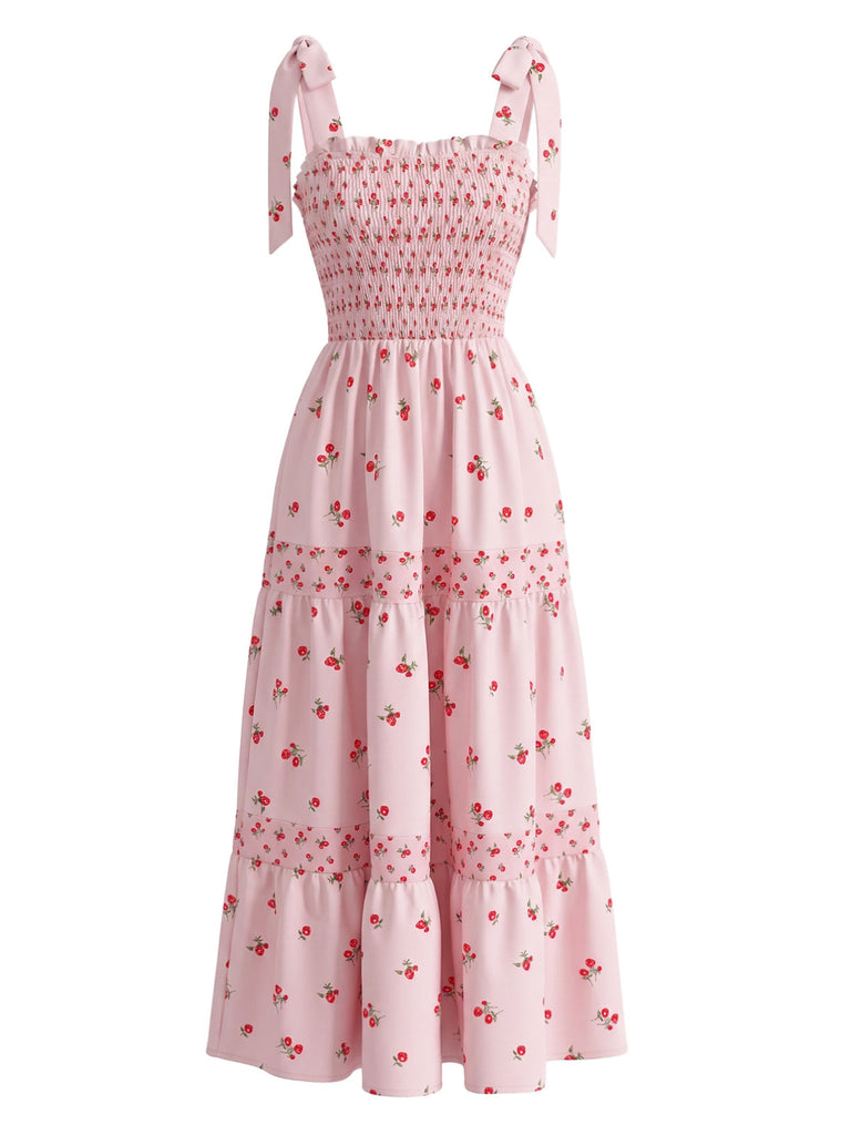 Rosa 40er Maxikleid mit Ditsy-Blumen