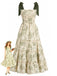 Grünes 40er Kleid mit Blumen und Schulterbindung
