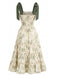 Grünes 40er Kleid mit Blumen und Schulterbindung