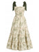 Grünes 40er Kleid mit Blumen und Schulterbindung