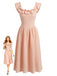 Rosa 40er Smockkleid mit Eckiger Ausschnitt und Rüschen