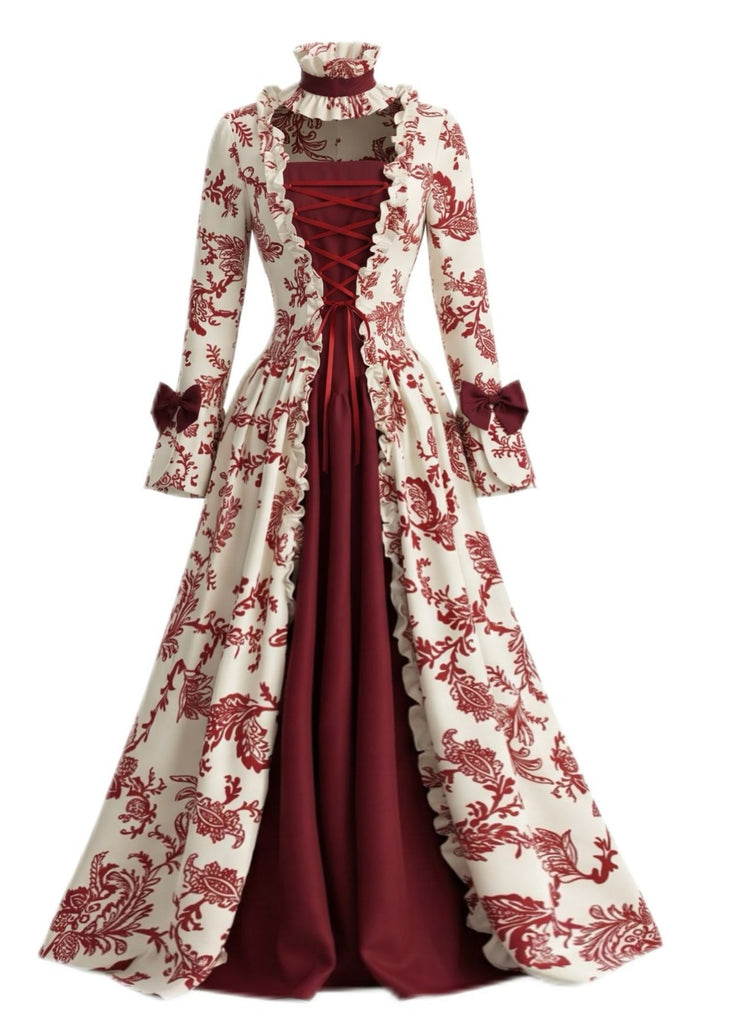 Rotes 30er Ballkleid mit Korsett und Rokoko-Blumen