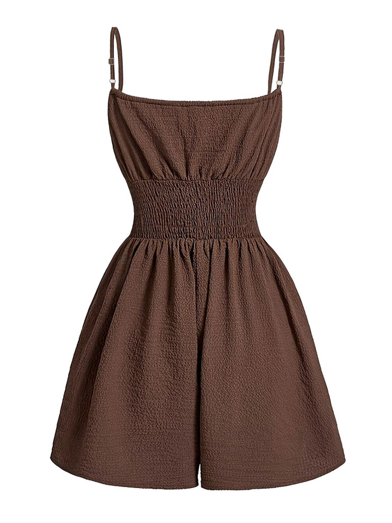 Brauner 50er Romper mit Spaghettiträger und Vorderbindung