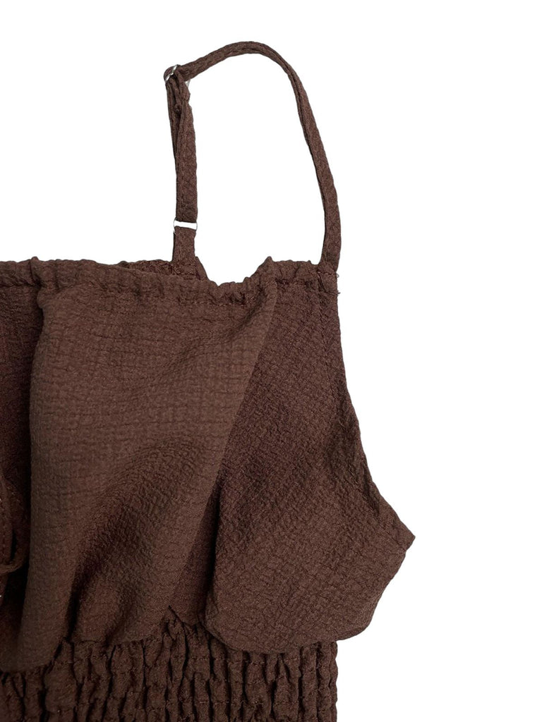 Brauner 50er Romper mit Spaghettiträger und Vorderbindung