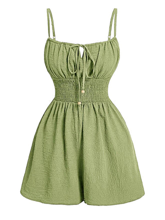 Brauner 50er Romper mit Spaghettiträger und Vorderbindung
