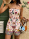 70er Boho Romper mit Schmetterlings-Print und Smok