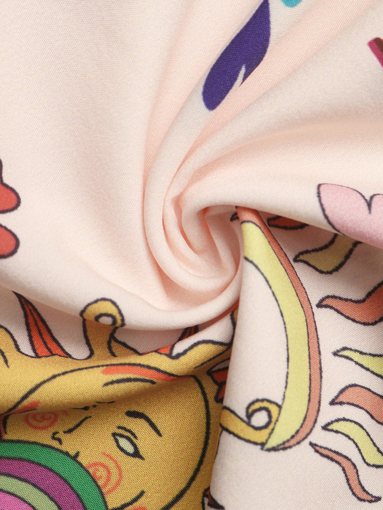 70er Boho Romper mit Schmetterlings-Print und Smok