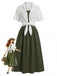 Grünes 50er Set aus gesmoktem Midikleid mit Spaghettiträgern und kurzem Shirt