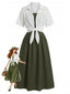 Grünes 50er Set aus gesmoktem Midikleid mit Spaghettiträgern und kurzem Shirt