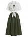 Grünes 50er Set aus gesmoktem Midikleid mit Spaghettiträgern und kurzem Shirt
