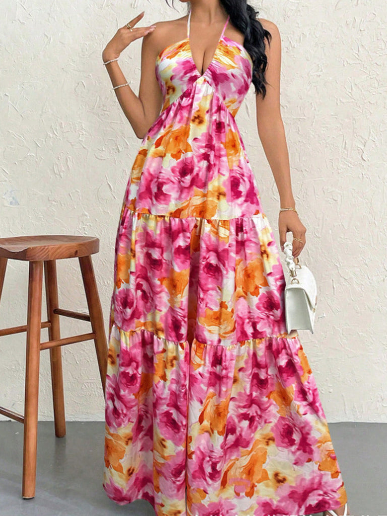 30er Maxikleid mit Blumen und Neckholder