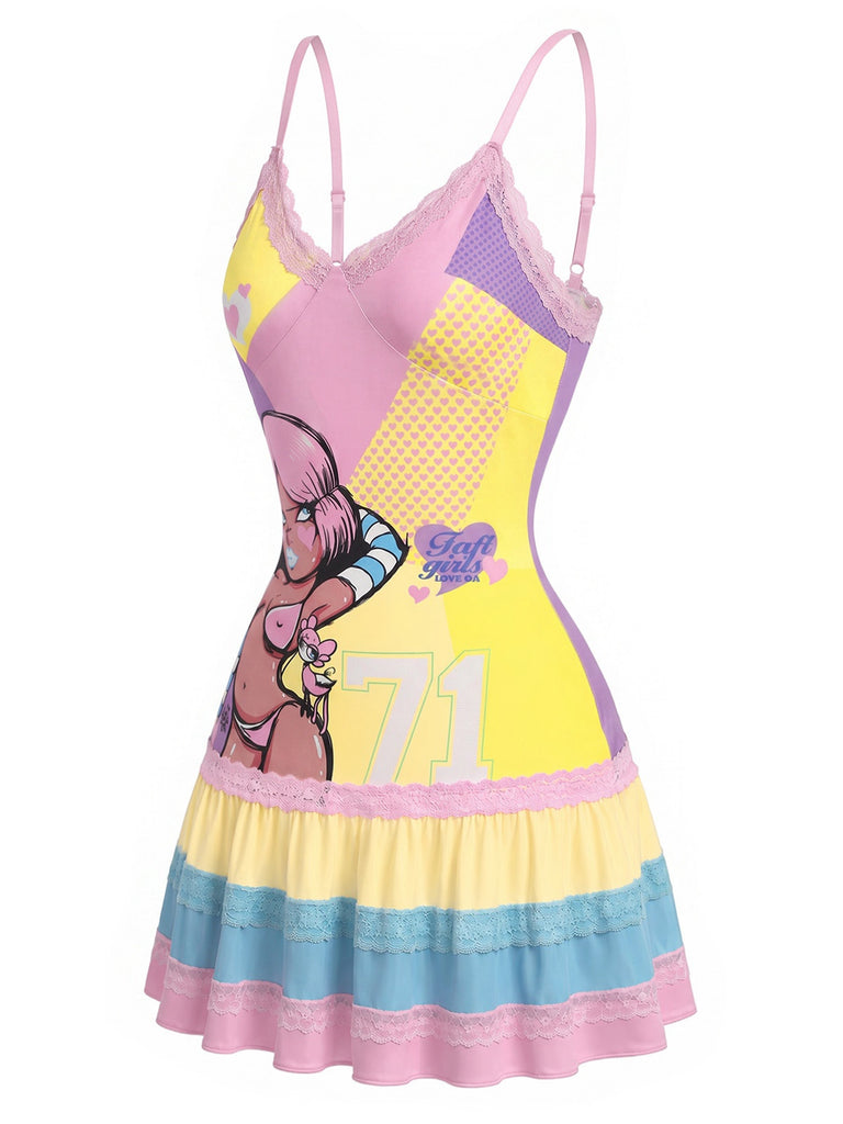 Rosa 60er Minikleid mit Hot-Girl-Print