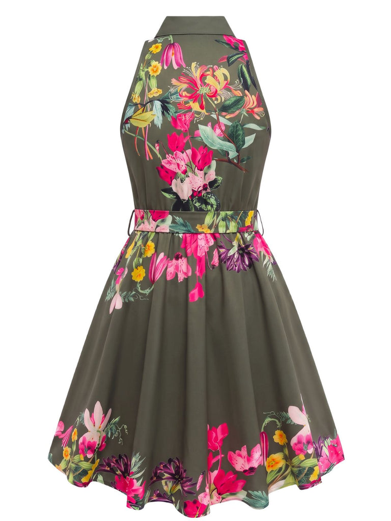 50er Shirtkleid mit Blumen-Print und Neckholder