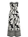 Schwarzer 70er Trägerloser Jumpsuit mit Blumen und Vorderbindung