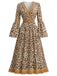 70er Boho Kleid mit V-Ausschnitt und Leoparden-Print