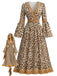 70er Boho Kleid mit V-Ausschnitt und Leoparden-Print