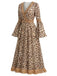70er Boho Kleid mit V-Ausschnitt und Leoparden-Print