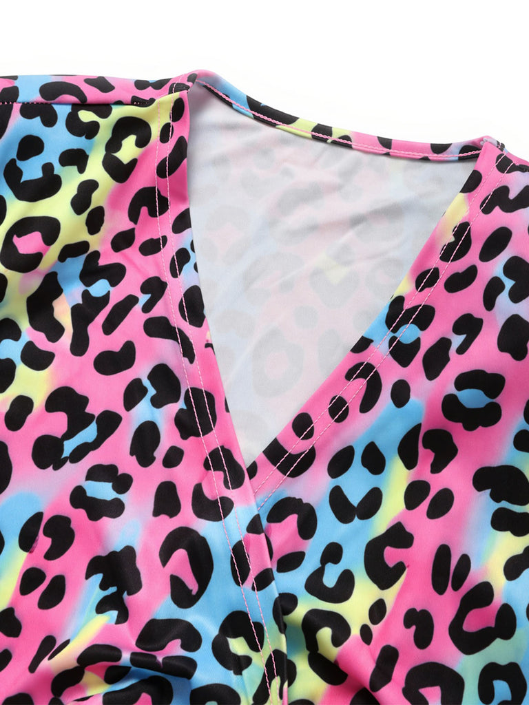 80er Wickelkleid mit Neon-Leopardenprint und Strick