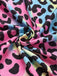 80er Wickelkleid mit Neon-Leopardenprint und Strick