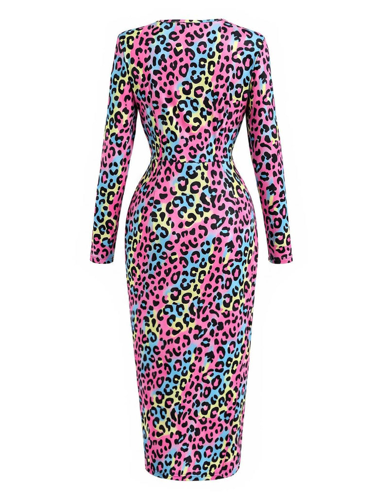 80er Wickelkleid mit Neon-Leopardenprint und Strick